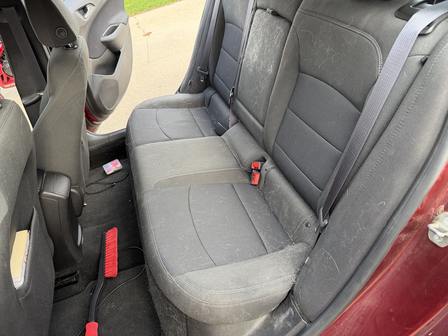 Chevrolet Cruze rear seating with pet hair before interior detailing